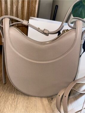 Polene Beige Half-Moon Leather Crossbody/Shoulder Bag